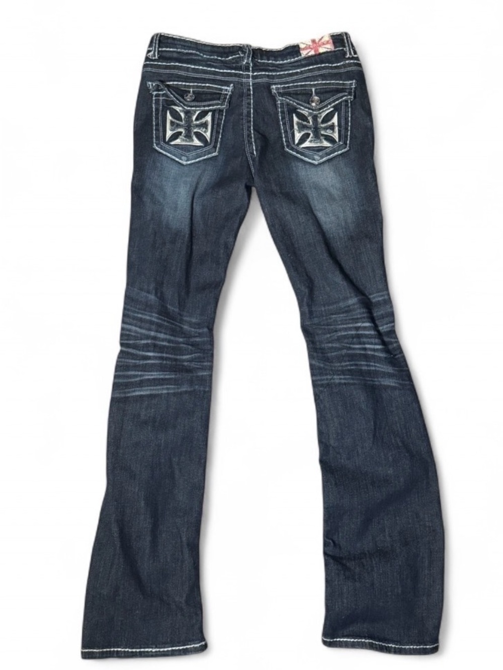 Machine Dark Blue Flare Jeans with Embroidered Back Pockets